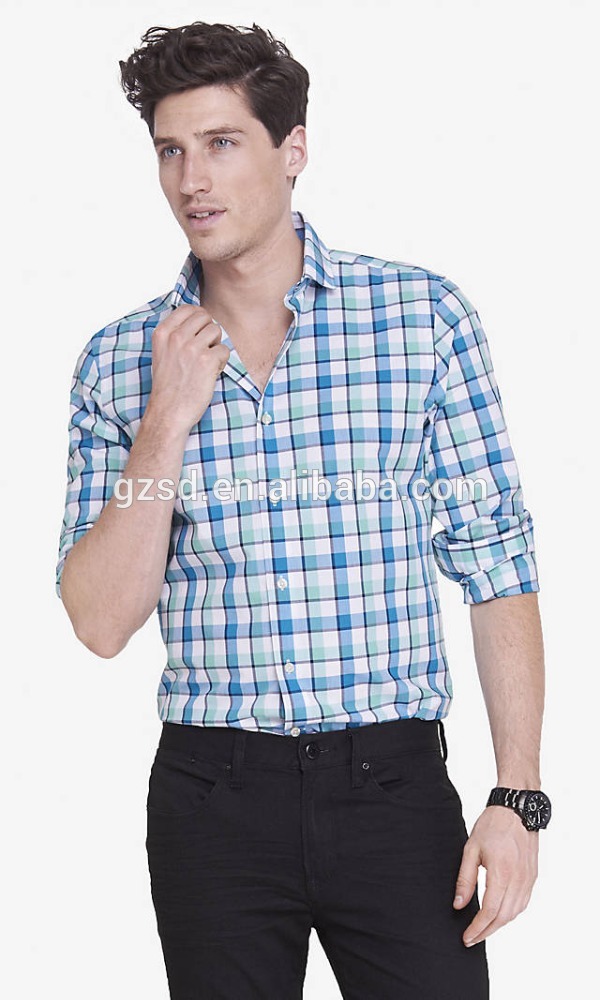 格子縞の男性のシャツ2015卸売ファッションデザイン最高品質の綿の男性のシャツ-ベビーTシャツ問屋・仕入れ・卸・卸売り