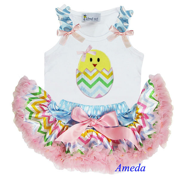 新生児パステルイースターpettiskirtひよこ卵シェブロンプラスnb-6m白タンクトップ-ベビー服セット問屋・仕入れ・卸・卸売り