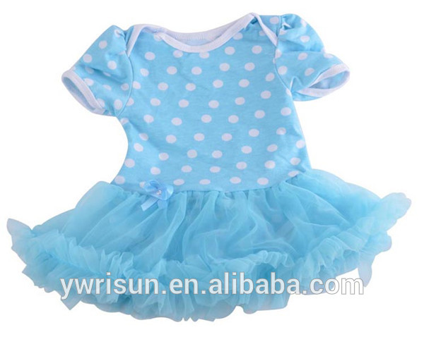 ホット販売赤ちゃん白ドットブルー半袖ボディスーツシフォンロンパースチュチュドレス-プラスサイズドレス、スカート問屋・仕入れ・卸・卸売り