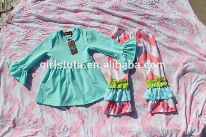 赤ん坊の綿のシェブロン2015素敵な衣装の子供ブティックの服女の子2個セット秋衣装衣装子供の赤ちゃんの服のセット-ベビー服セット問屋・仕入れ・卸・卸売り