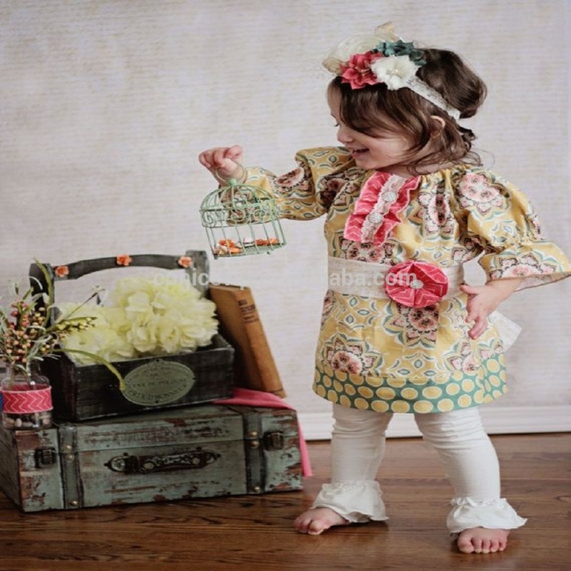 ノーブルヴィンテージ赤ちゃん女の子マンダリン長袖服セットハイウエストプリントブティック衣装-ベビー服セット問屋・仕入れ・卸・卸売り