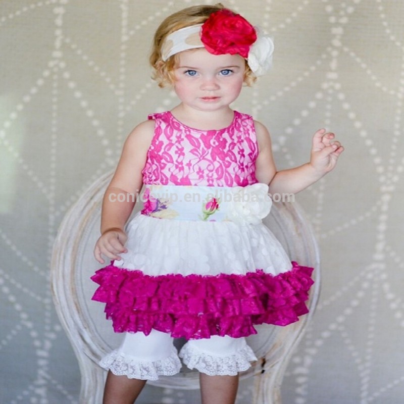 ローズレッド夏女の赤ちゃんハイウエストレースメッシュ服高貴なブティック衣装-ベビー服セット問屋・仕入れ・卸・卸売り