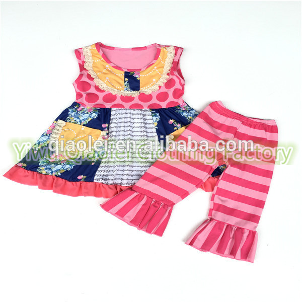 ホット販売女の赤ちゃん服セットノースリーブポルカドットトップとストライプパンツ夏女の子ブティック衣装-ベビー服セット問屋・仕入れ・卸・卸売り