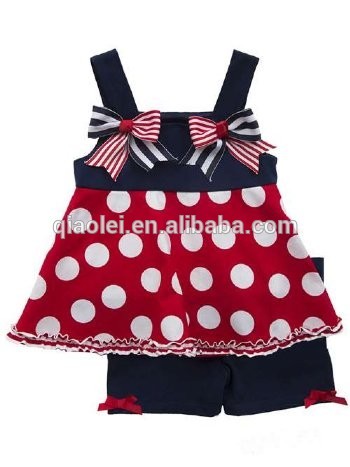ホット販売ポルカドットパターンドレス&アイシングショーツ赤ちゃん女の子服セット4th月ブティック衣装-ベビー服セット問屋・仕入れ・卸・卸売り
