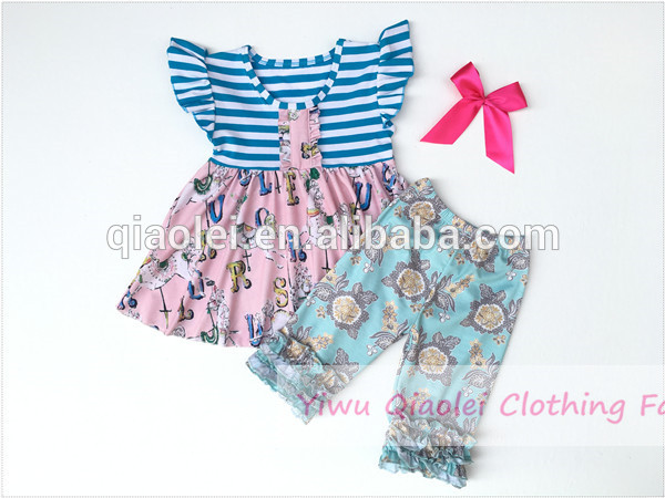 新しいファッション女の赤ちゃん服セット子供frocksデザインファンシー印刷ユニコーン女の子フリルセットオンラインストア-ベビー服セット問屋・仕入れ・卸・卸売り