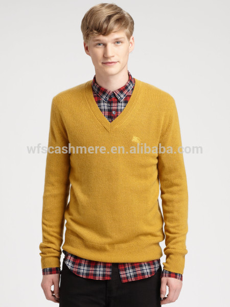 最高水準v- ネックカシミヤセーター黄色少年-セーター問屋・仕入れ・卸・卸売り