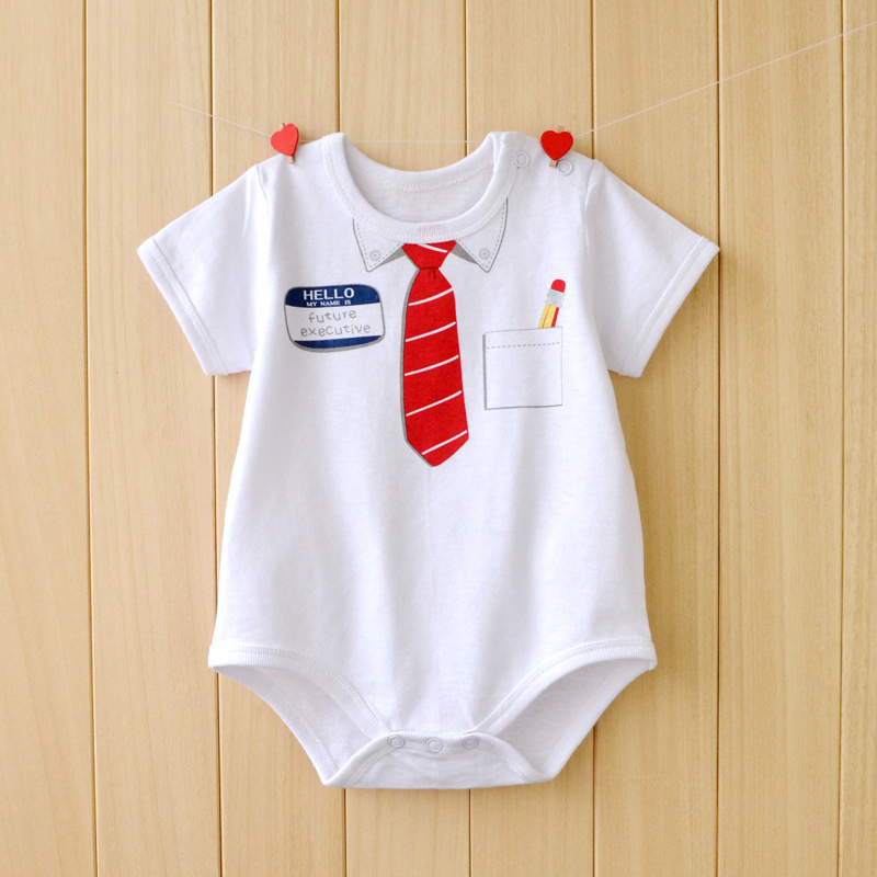 プリント赤ちゃん紳士服、 コットン新生児ロンパース、 ショートスリーブ赤ちゃん白いカバーオール-ベビーロンパース問屋・仕入れ・卸・卸売り