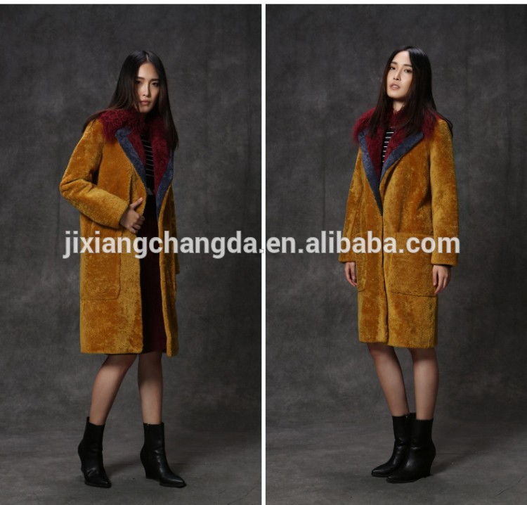2016新しいスタイルメリノ羊ムートン毛皮コートでチベット子羊毛皮の襟-コート問屋・仕入れ・卸・卸売り