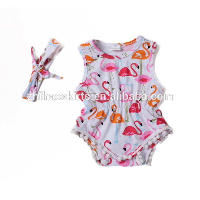 新しい到着フラミンゴスーパーかわいい高品質柔らかい綿の赤ちゃん女の子ポンポンポンポンロンパース-ベビーロンパース問屋・仕入れ・卸・卸売り