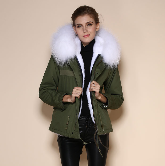 新しいホット人気のスタイルアーミーグリーン冬ののどの毛皮のジャケットキツネの毛皮の襟-コート問屋・仕入れ・卸・卸売り