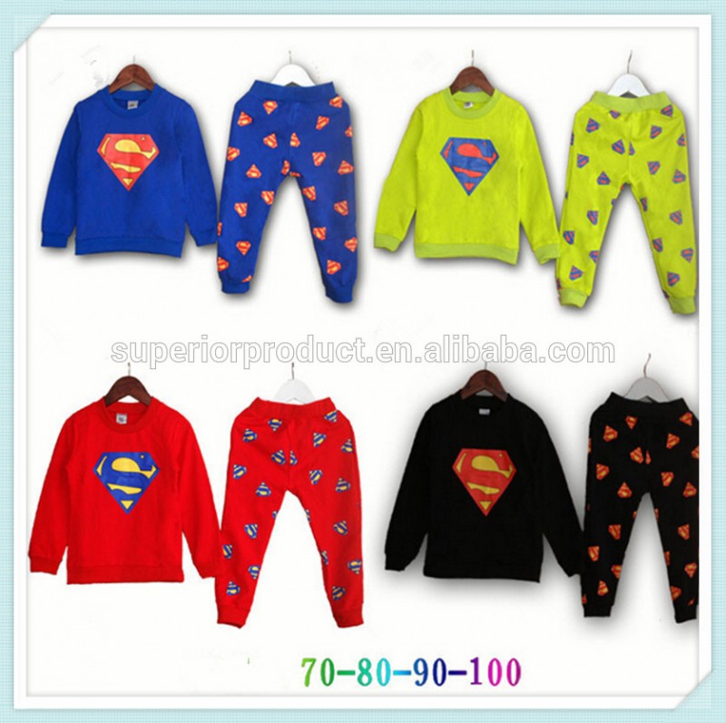 ヒーロースーパーマン赤ちゃんの男の子のスーツの赤ん坊のスーツの余暇の子供の女の子の長い- 長袖t- シャツ+パンツ集合の漫画-ベビーロンパース問屋・仕入れ・卸・卸売り