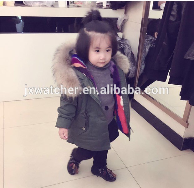 高品質の2016新しい冬の子供コートでアライグマの毛皮の襟子毛皮パーカー-コート問屋・仕入れ・卸・卸売り
