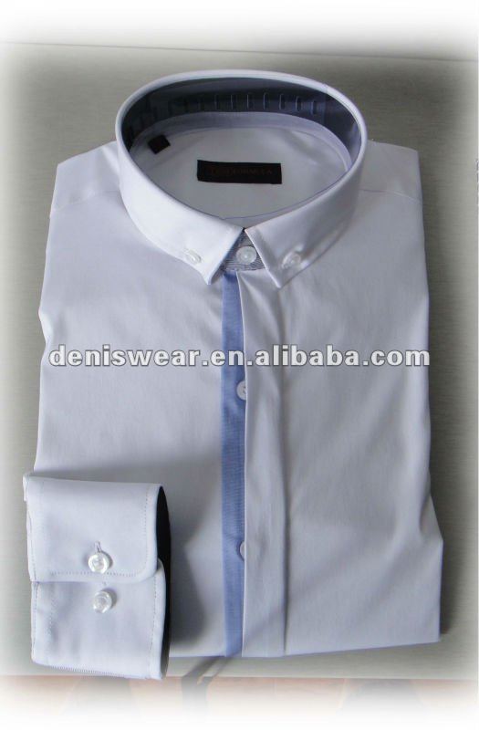 白spendix綿のシャツ、 狭い襟、 コントラストの前立て-プラスサイズシャツ、ブラウス問屋・仕入れ・卸・卸売り