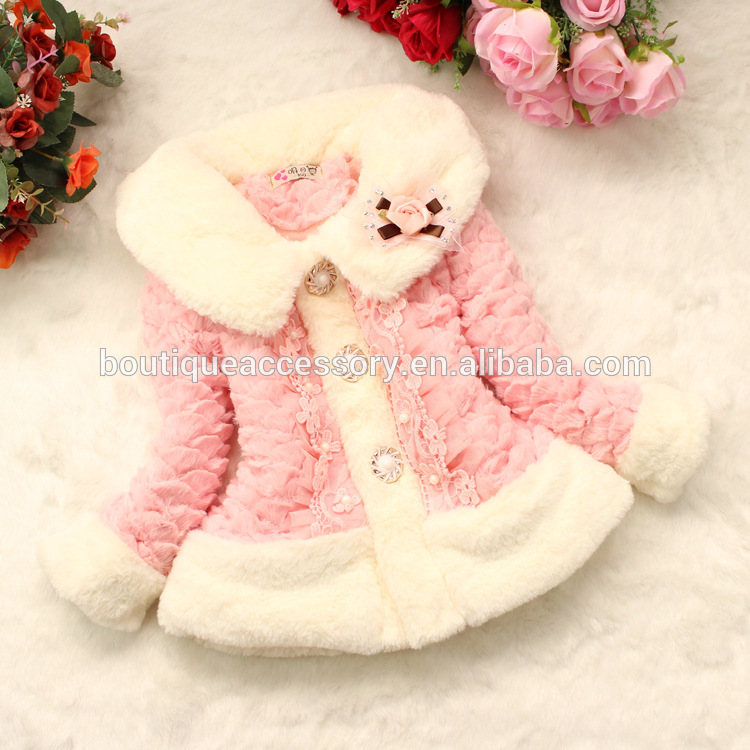 冬の新しい子供服の赤ちゃんの女の子のコート厚いピンクパールレース毛皮豪華なコート-プラスサイズコート問屋・仕入れ・卸・卸売り