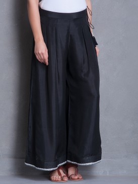 黒のシルバー豪太patti & zariタイアップシルクpalazzosパンツエスニック-ズボン問屋・仕入れ・卸・卸売り