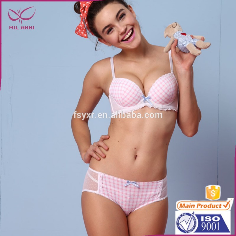 高品質チェック柄プリントパディング押し上げブラジャーブラジャー若い女の子-プラスサイズ下着問屋・仕入れ・卸・卸売り