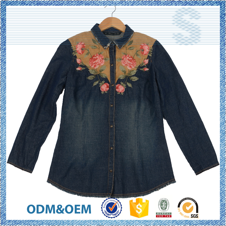 ようこそoem odm新しいデザイン刺繍シャツ、中国卸売衣類綿ジーンズシャツ、パーソナライズされたシャツカスタムロゴ-プラスサイズシャツ、ブラウス問屋・仕入れ・卸・卸売り