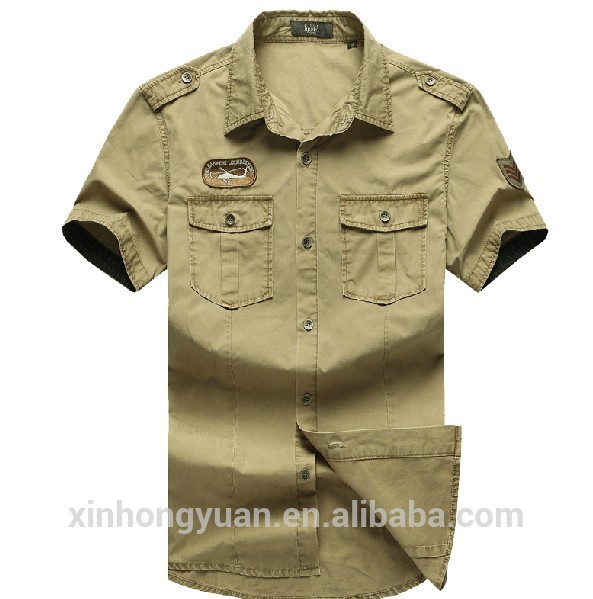 原点工場カーキ陸軍軍人シャツ-プラスサイズシャツ、ブラウス問屋・仕入れ・卸・卸売り