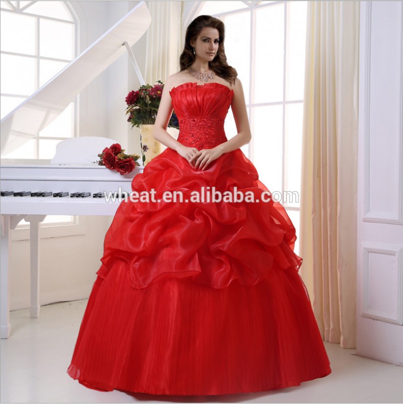 美しい赤い色のウェディングドレス-プラスサイズドレス、スカート問屋・仕入れ・卸・卸売り
