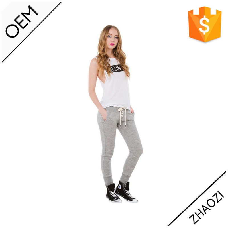 スウェットパンツグレー2015縛らと舌で伸縮性のバンド腰高品質の女性の卸売のためのトレーニングパンツ-ズボン問屋・仕入れ・卸・卸売り