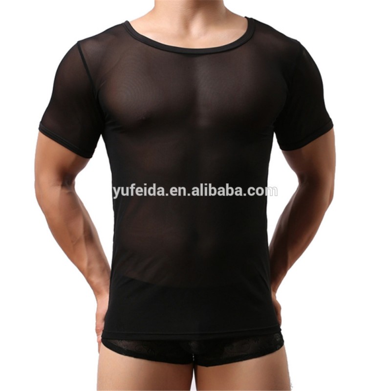 セクシーな男性の下着透明メッシュ半袖tシャツtシャツアンダーシャツ-プラスサイズシャツ、ブラウス問屋・仕入れ・卸・卸売り
