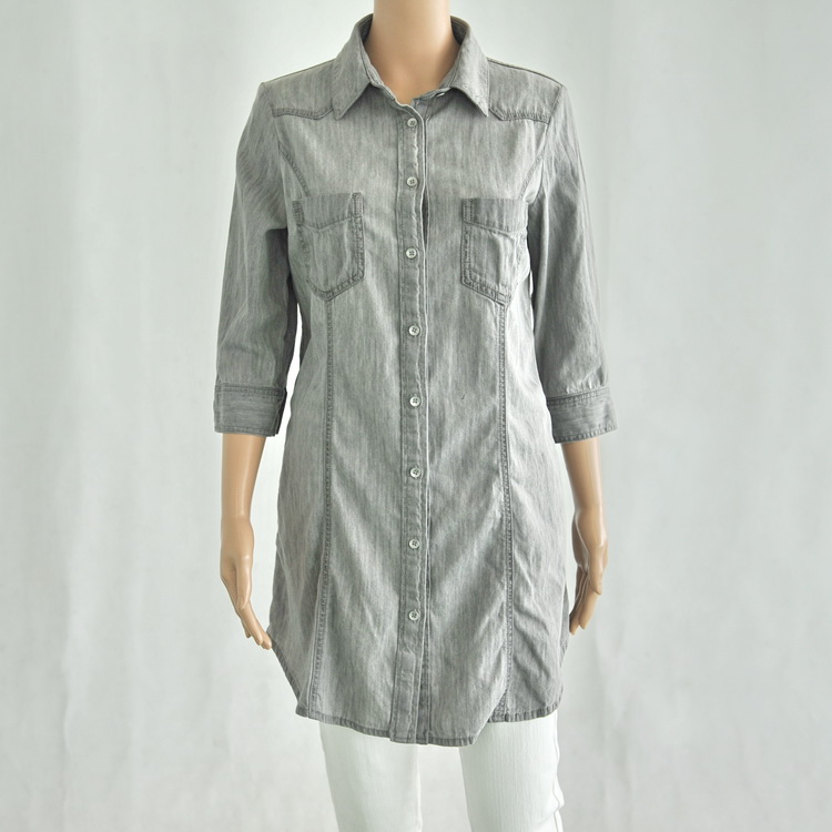 純粋な綿春デニムレディースブラウス-プラスサイズシャツ、ブラウス問屋・仕入れ・卸・卸売り