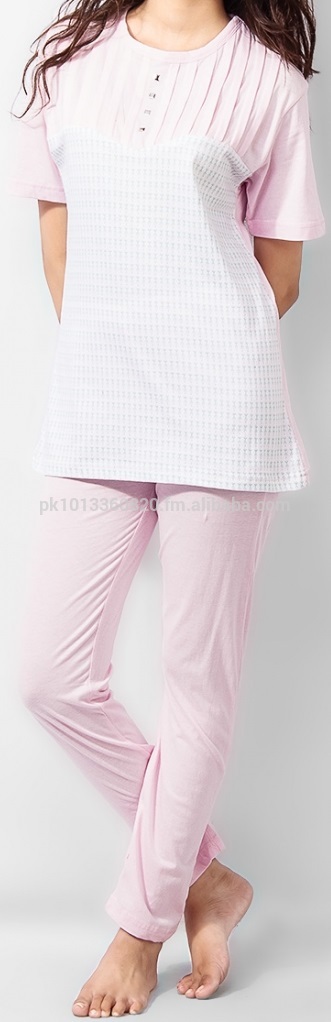 女性の夜の摩耗白ピンク・カプリ底付きシャツ-ナイトシャツ問屋・仕入れ・卸・卸売り