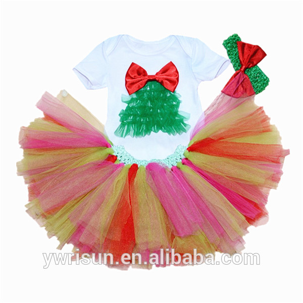 赤ちゃんクリスマスツリーホワイトボディスーツカラフルロンパースチュチュドレスでヘッドバンド-プラスサイズドレス、スカート問屋・仕入れ・卸・卸売り