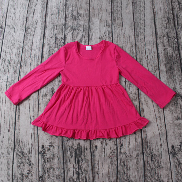 最新のデザイナーのドレス子供のためのパキスタンの綿の長い袖のフリル固体綿の赤ん坊の綿のfrocks設計-プラスサイズドレス、スカート問屋・仕入れ・卸・卸売り