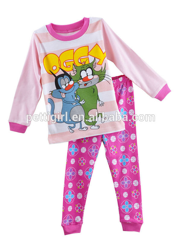の最新の女の子のパジャマスーツと赤ピンクのコットンシャツパンツ子供のための漫画のpj40816-3セットパジャマ卸売-ベビーパジャマ問屋・仕入れ・卸・卸売り