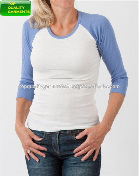 ロングスリーブ青白組み合わせトップt-shirtwomensレディースガールズoem odmカスタマイズスリムフィットカジュアルスポーティーなラウンドネックティー-プラスサイズドレス、スカート問屋・仕入れ・卸・卸売り