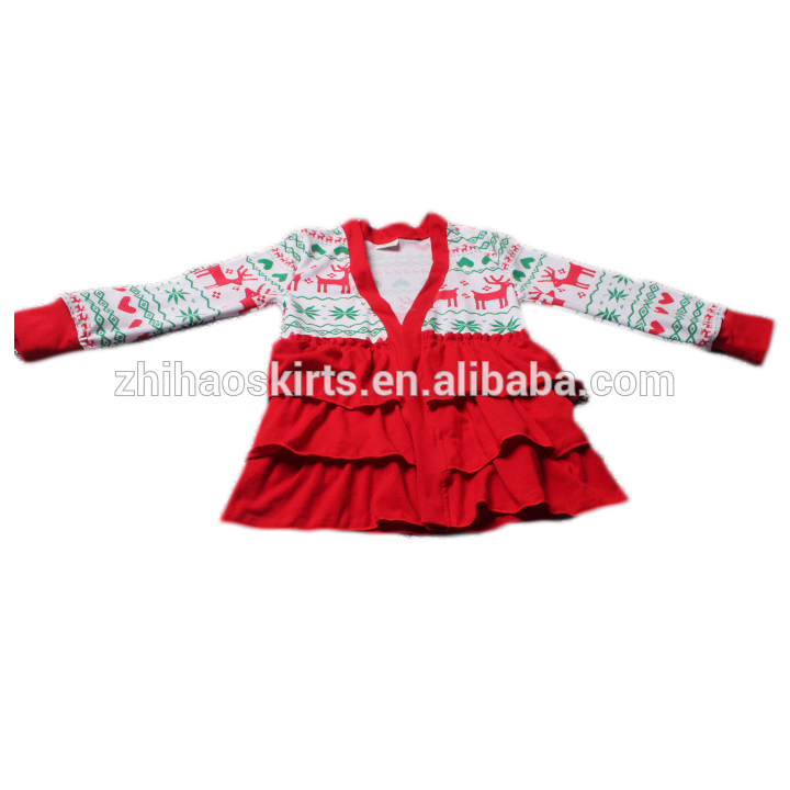 かわいいクリスマスデザインレッドフリルソフト冬ロングスリーブトップシャツ赤ちゃん女の子コットンカーディガン-プラスサイズシャツ、ブラウス問屋・仕入れ・卸・卸売り