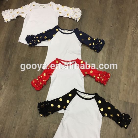 ポルカドット女の赤ちゃん服フリル野球シャツ卸売アイシングフリルシャツ-キッズ服　シャツ、トップス問屋・仕入れ・卸・卸売り