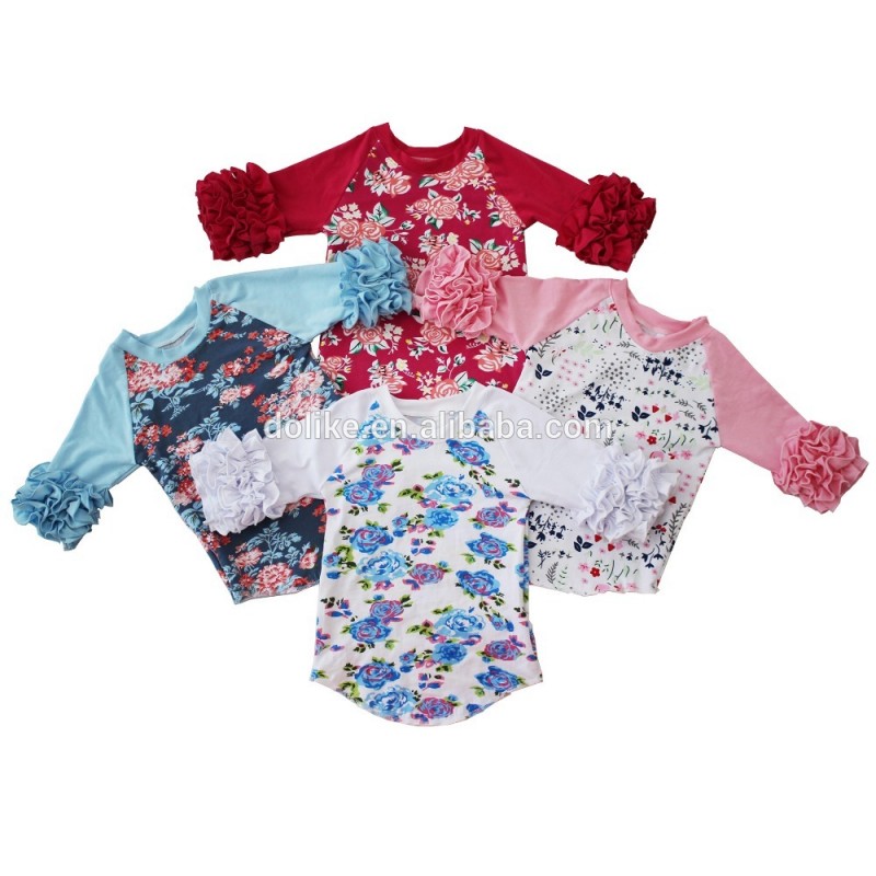 ベストセラー赤ちゃんラグランシャツプリティデザインアイシングフリル袖野球tシャツ子供のため-キッズ服　シャツ、トップス問屋・仕入れ・卸・卸売り