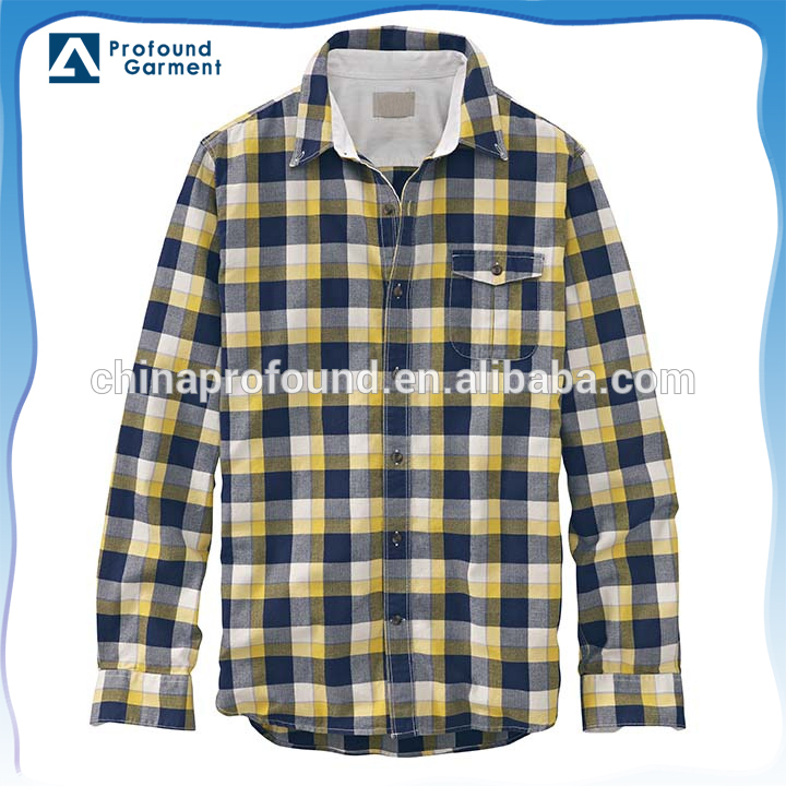フランネルチェックメンズ黄色1ポケットカジュアルシャツ-プラスサイズシャツ、ブラウス問屋・仕入れ・卸・卸売り