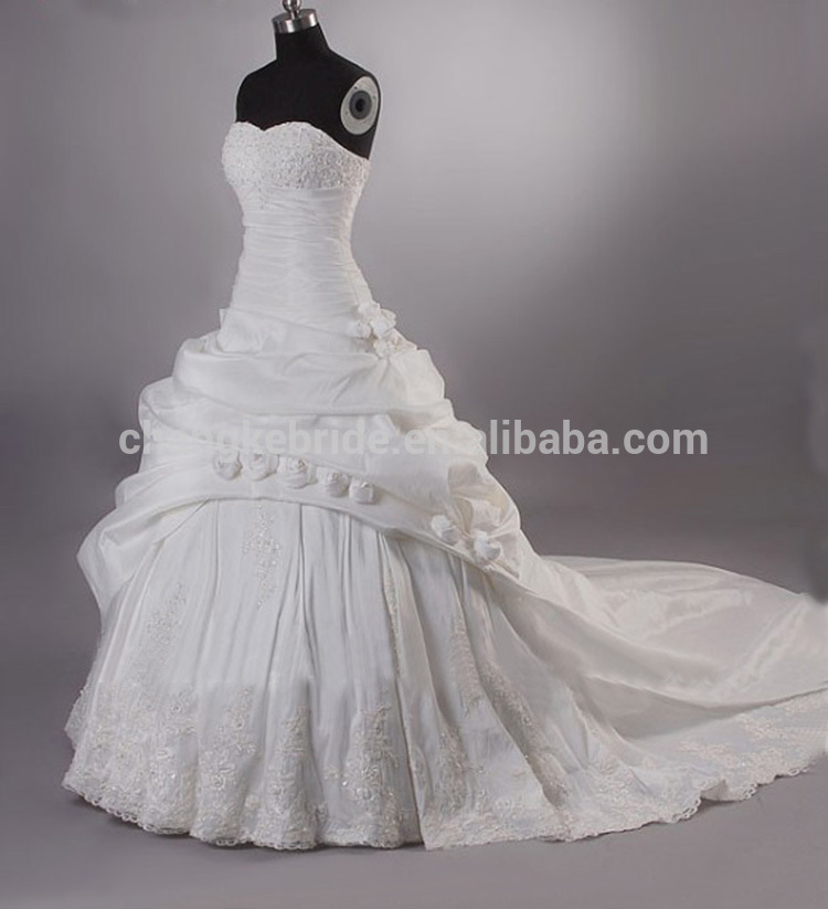 卸売alibabaのウェディングドレスで花シャーリング恋人タフタブライダルドレス折るプリーツレースアップ-プラスサイズドレス、スカート問屋・仕入れ・卸・卸売り