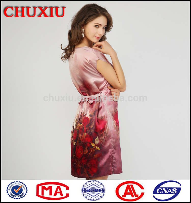 Chuxiu シルク デジタル印刷性感シルク サテン シルク ナイト ガウン-パジャマ、寝間着問屋・仕入れ・卸・卸売り