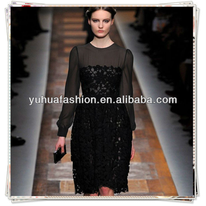 Chiffionの袖の黒のレースの服2013の卸売-ホームカミングドレス問屋・仕入れ・卸・卸売り