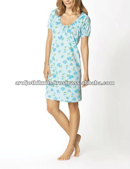 女性のナイトガウン総模様が印刷されます-パジャマ、寝間着問屋・仕入れ・卸・卸売り