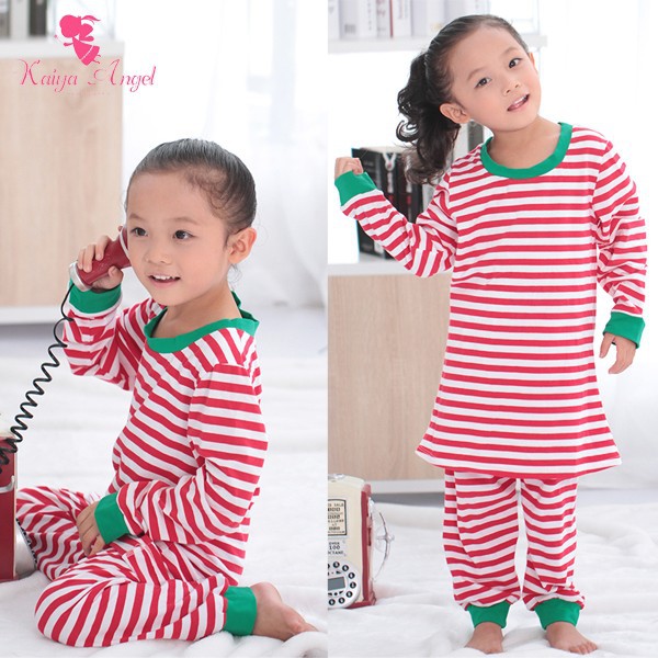 の赤ちゃんの服の女の子のパジャマの赤白のストライプのクリスマス-パジャマ問屋・仕入れ・卸・卸売り