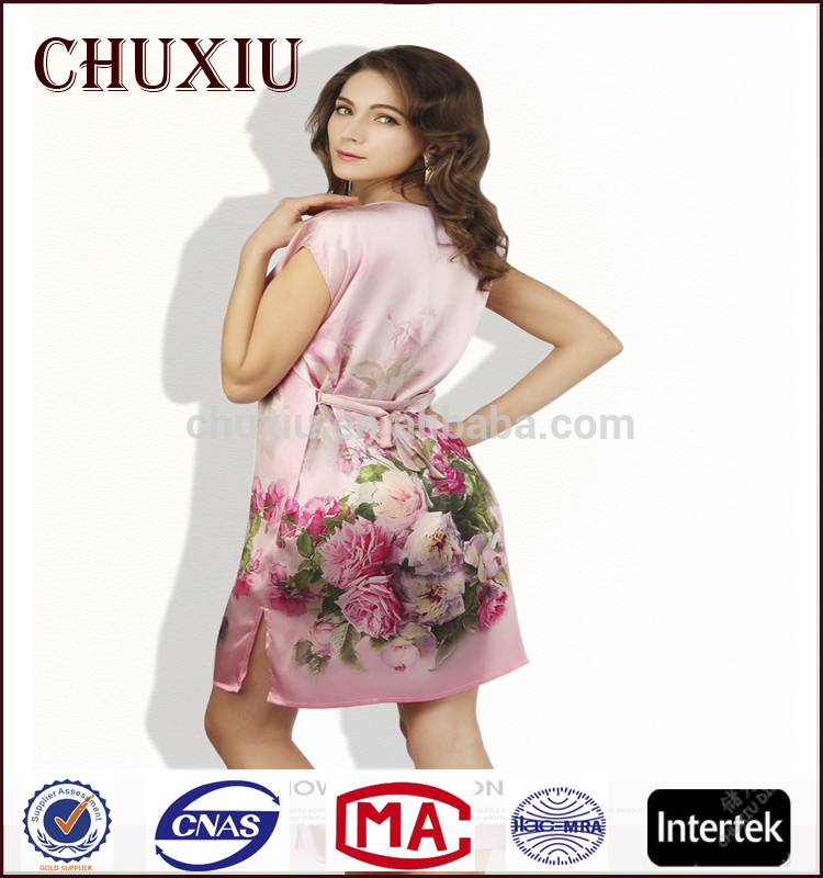 Chuxiu シルク デジタル印刷優しい シルク サテン シルク ナイト ガウン-パジャマ、寝間着問屋・仕入れ・卸・卸売り