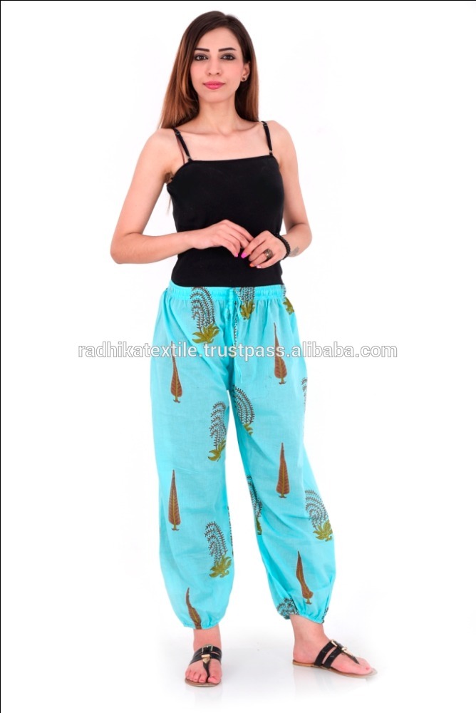 インド手ブロックプリントだぶだぶのズボンハーレムパンツ用女性-パジャマ問屋・仕入れ・卸・卸売り