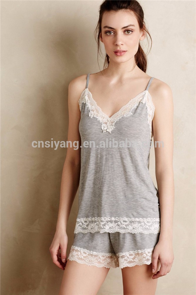 スパゲティーストラップv- ネックレーストリム2点セットpajamans寝間着、 女性のためのsya15271モーダルパジャマ-パジャマ問屋・仕入れ・卸・卸売り
