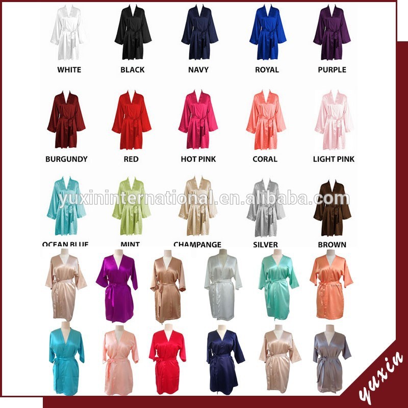 女性のサテンの絹のローブ多くの色透明寝間着セクシーな着物ローブps014プレーン-パジャマ、寝間着問屋・仕入れ・卸・卸売り