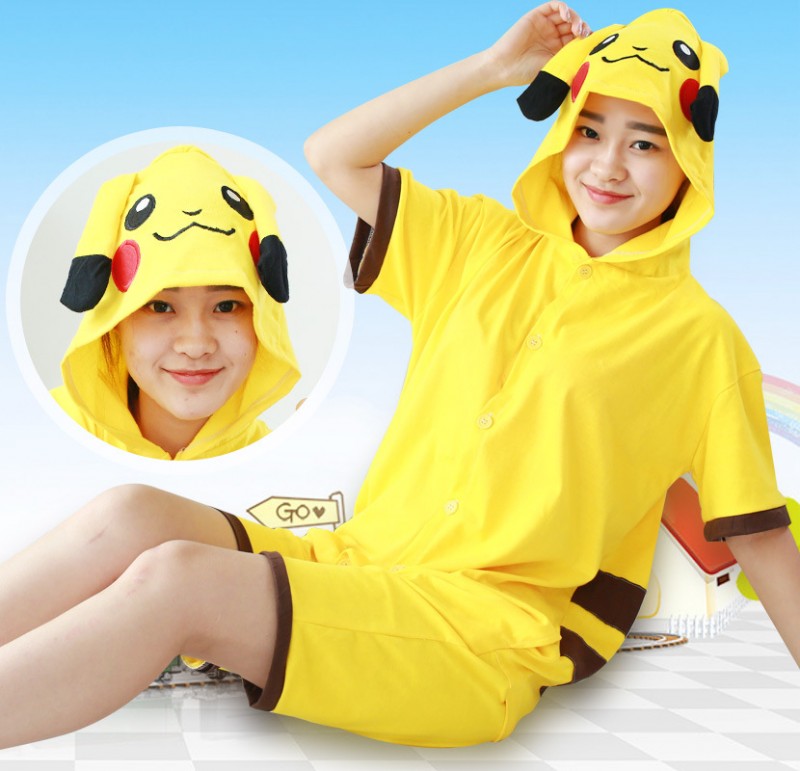 2016卸売半袖ピカチュウフランネルユニセックスカバーオール動物パジャマコスプレ衣装パジャマジャンプスーツ夏大人カバーオール-パジャマ問屋・仕入れ・卸・卸売り