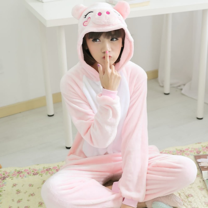Onenアパレルピンク豚動物大人パジャマサンゴフリース冬パジャマパジャマ卸売アダルトカバーオール-パジャマ問屋・仕入れ・卸・卸売り