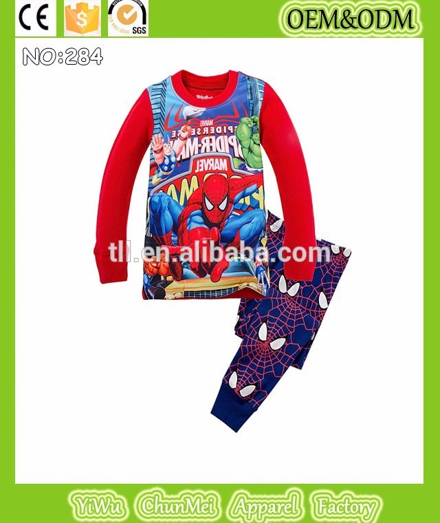 新しい到着の子供のパジャマ2015スパイダーマン子供用ファニーのパジャマベビー男の子の綿寝間着印刷piajamas長袖パジャマ-パジャマ問屋・仕入れ・卸・卸売り