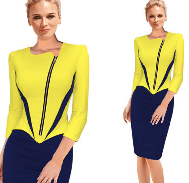 販売最新のs10455a2015接合するスリムフィット女性のドレスの鉛筆のドレス袖付き-キャリアドレス問屋・仕入れ・卸・卸売り