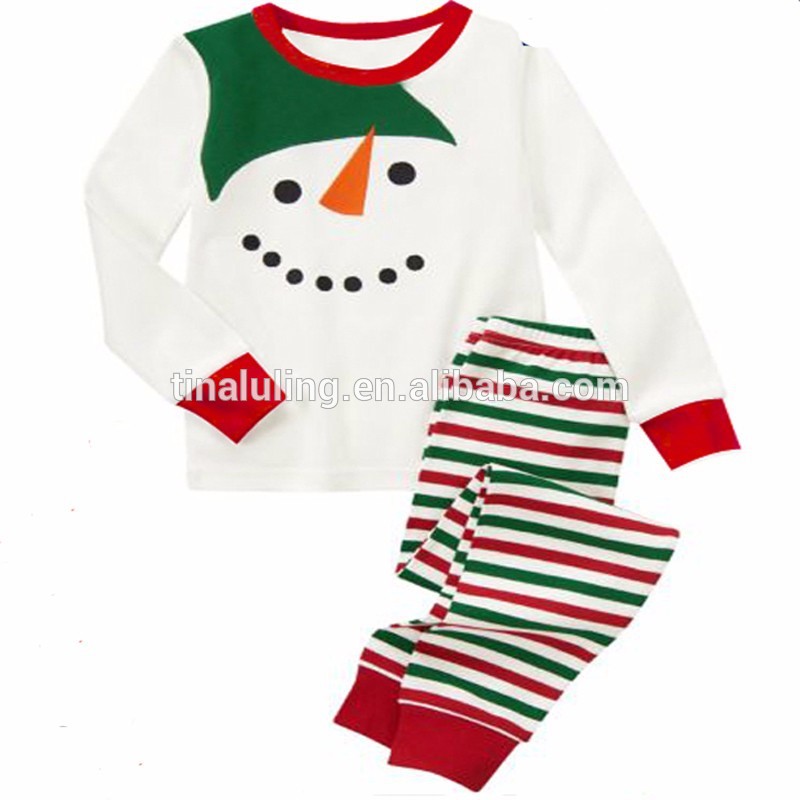 子供クリスマス2015新しいロングスリーブの女の子パジャマセット/雪だるま男の子ストライプのズボンスーツ-パジャマ問屋・仕入れ・卸・卸売り