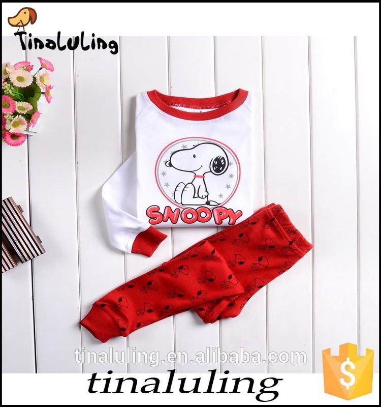 卸売綿2015スヌーピーの女の子のパジャマパジャマキッズＢＡＢＹtinaluling赤-パジャマ問屋・仕入れ・卸・卸売り